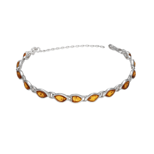 Bransoleta srebrna z bursztynami koniakowymi w łezkach