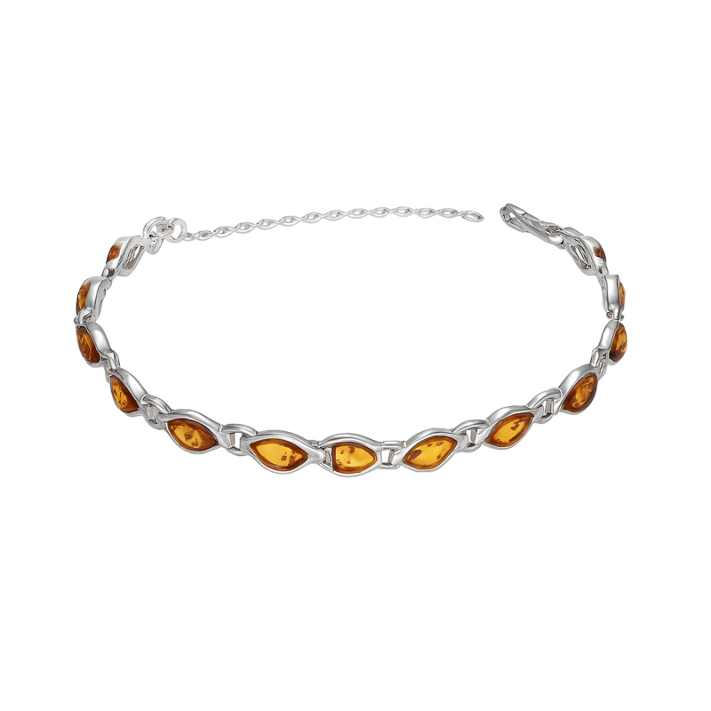 Bransoleta srebrna z bursztynami koniakowymi w łezkach