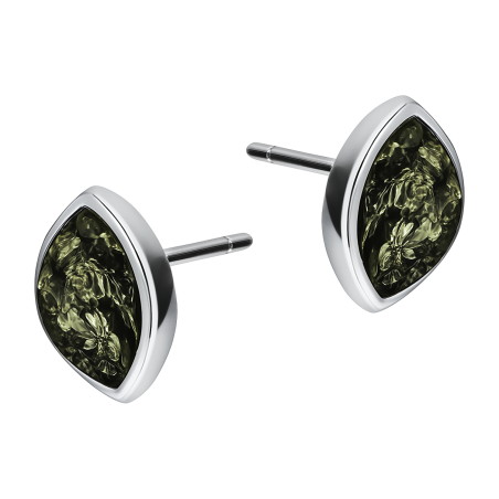 Kolczyki srebrne łezka z zielonym bursztynem