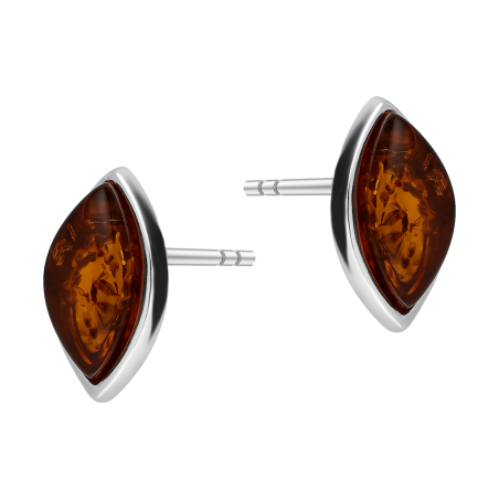 Kolczyki srebrne bursztyn koniakowy w łezce