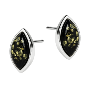 Srebrne kolczyki z zielonym bursztynem łezka - JubilerSezam.pl