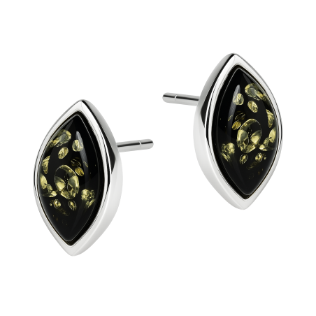 Srebrne kolczyki z zielonym bursztynem łezka - JubilerSezam.pl