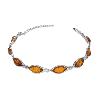 Bransoleta srebrna z bursztynami koniakowymi