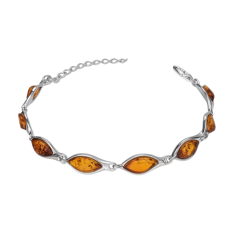 Bransoleta srebrna z bursztynami koniakowymi