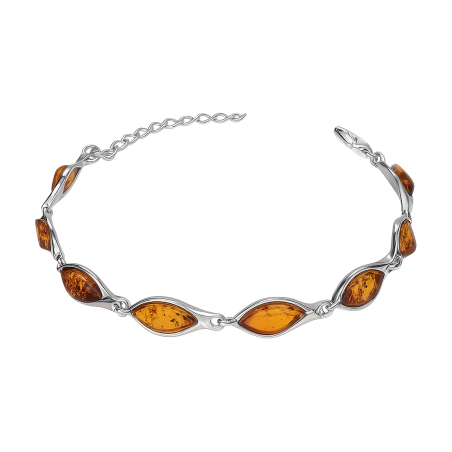 Bransoleta srebrna z bursztynami koniakowymi