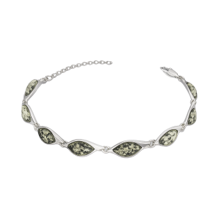 Bransoleta srebrna zielone bursztyny w łezkach