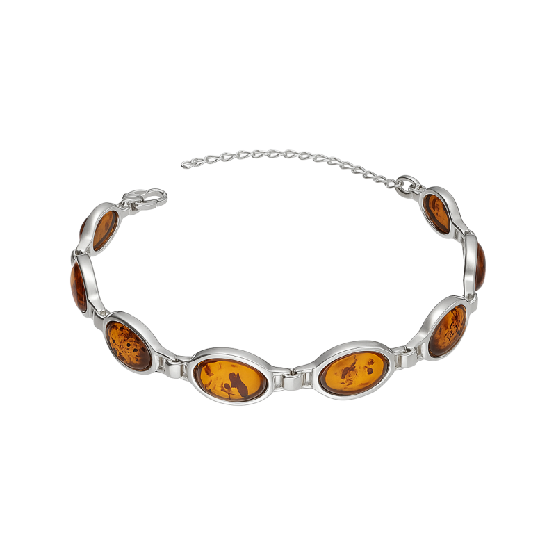 Bransoletka srebrna z bursztynem koniakowym - JubilerSezam.pl