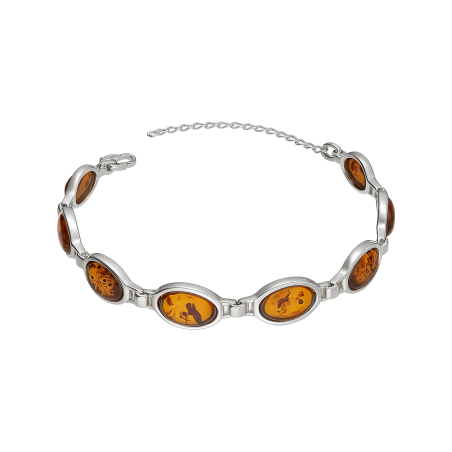 Bransoletka srebrna z bursztynem koniakowym - JubilerSezam.pl
