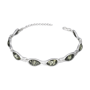 Bransoleta srebrna z owalnymi zielonymi bursztynami