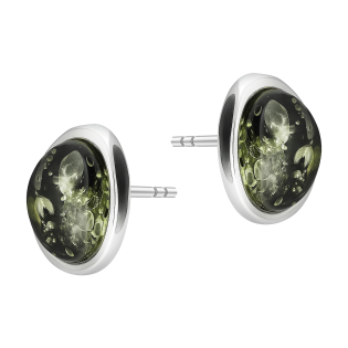 Kolczyki srebrne z owalnym zielonym bursztynem