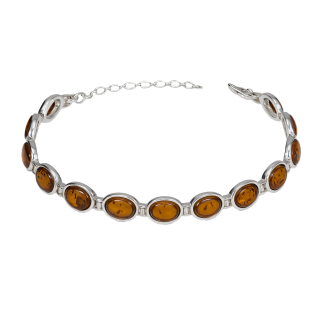 Bransoletka srebrna z bursztynem koniakowym - JubilerSezam.pl