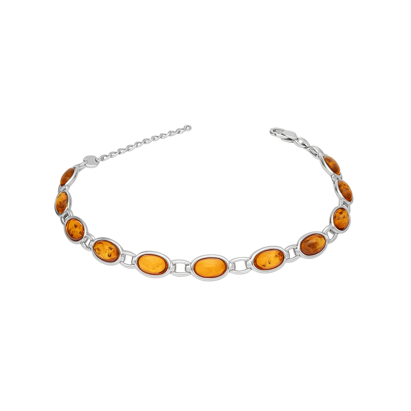 Bransoleta srebrna z bursztynami koniakowymi