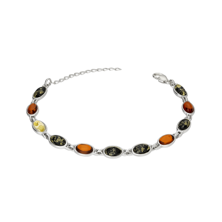 Bransoleta srebrna z kolorowymi bursztynami