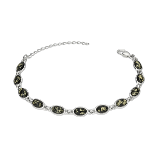 Bransoleta srebrna z zielonymi bursztynami