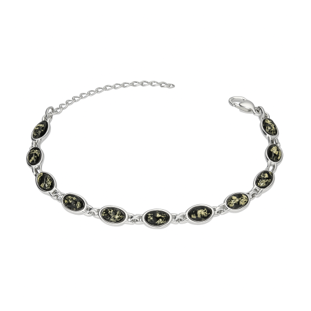 Bransoleta srebrna z zielonymi bursztynami