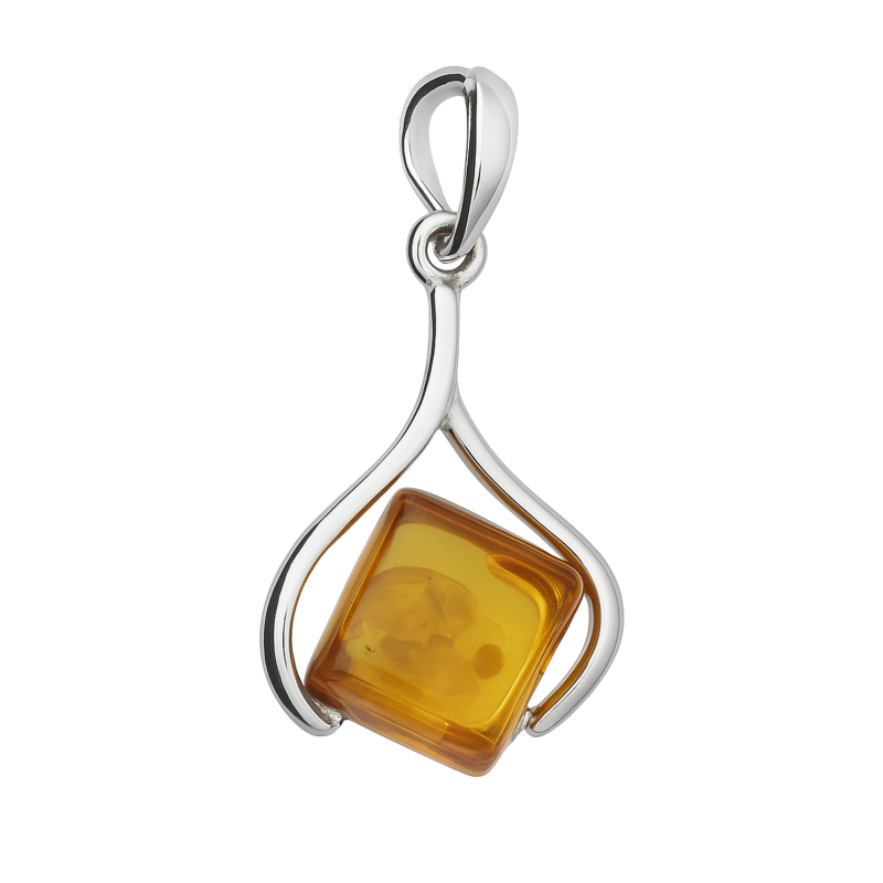 Zawieszka srebrna z miodowym bursztynem w rombie