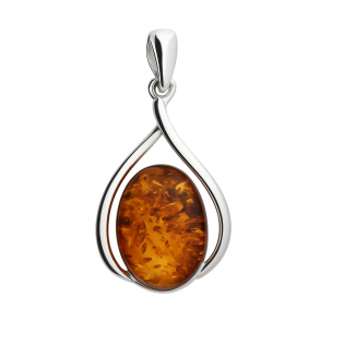 Zawieszka srebrna z owalnym bursztynem koniakowym