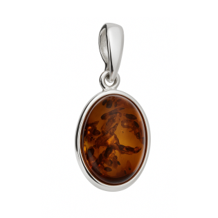 Zawieszka srebrna z owalnym bursztynem koniakowym