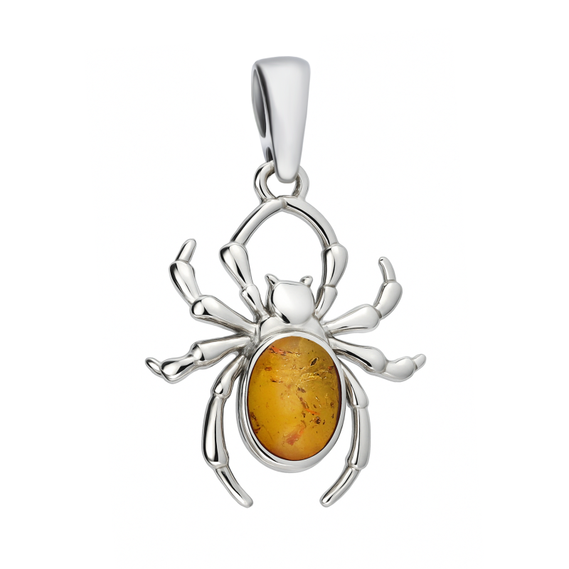 Zawieszka srebrna pająk z bursztynem miodowym