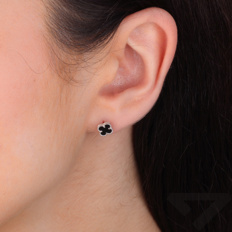 Srebrne Kolczyki Koniczynki z Czarną Emalią - JubilerSezam.pl