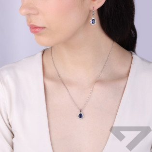 Komplet srebrny kolczyki i zawieszka markiza z c.niebieską cyrkonią