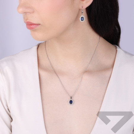 Komplet srebrny kolczyki i zawieszka markiza z c.niebieską cyrkonią