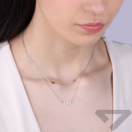Naszyjnik srebrny podwójny z infinity sercem i koniczynką
