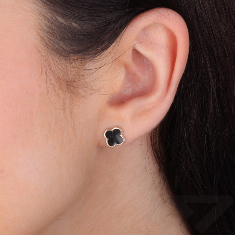 Kolczyki srebrne koniczyna z czarną emalią