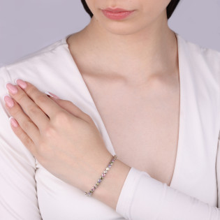 Bransoleta srebrna serca z kolorowymi cyrkoniami