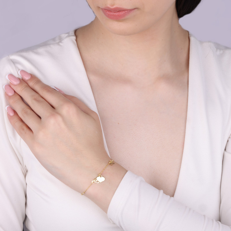 Bransoleta srebrna pozłacana wiszące serce i infinity