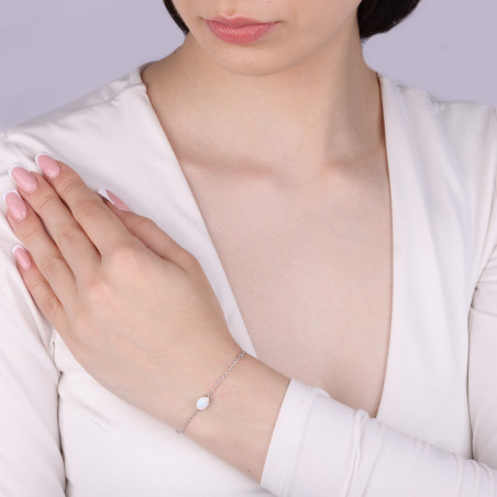 Bransoleta srebrna z białym opalem i cyrkonią