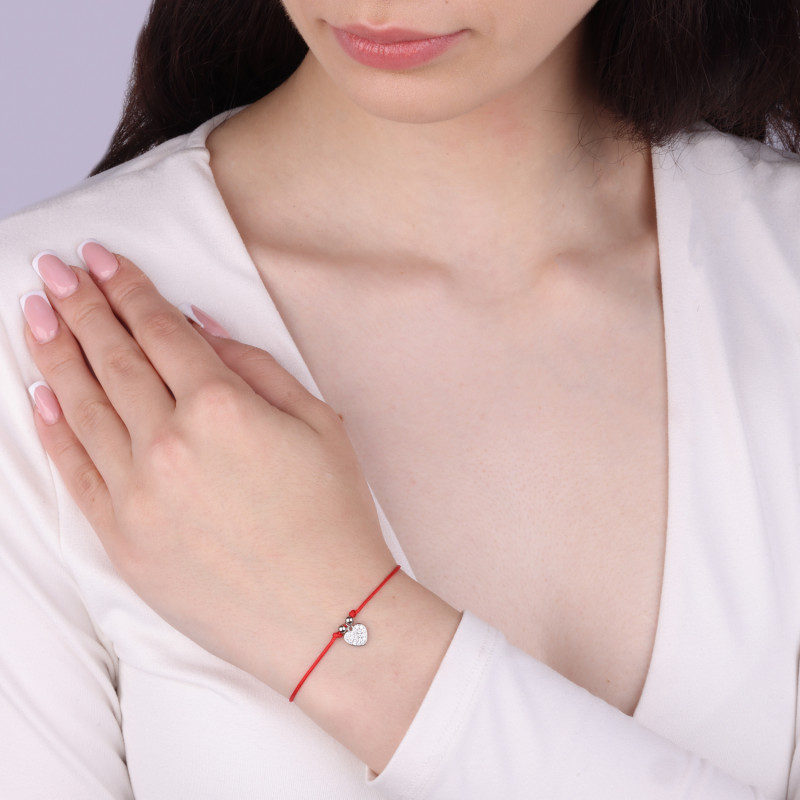 Srebrna Bransoletka z Sercem na Czerwonym Sznurku - JubilerSezam.pl