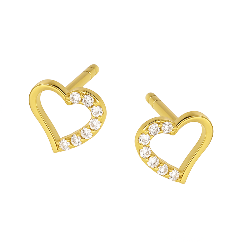 Kolczyki złote serce ramka z białymi cyrkoniami próba 585