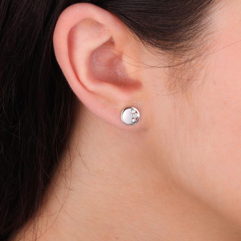 Kolczyki srebrne koło z masą perłową i cyrkoniami