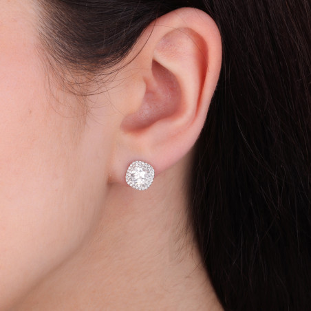 Srebrne Kolczyki Kwadratowa Markiza z Cyrkoniami - JubilerSezam.pl