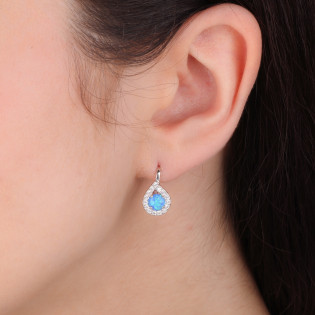 Kolczyki srebrne niebieski opal w kropli