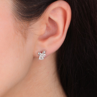 Kolczyki srebrne anioł z sercem i cyrkoniami