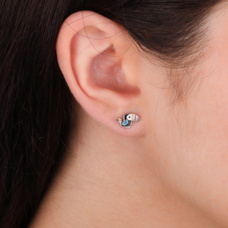 Kolczyki srebrne dla dziewczynki tukan z emalią