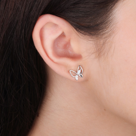Kolczyki srebrne motyl z opalem i cyrkoniami