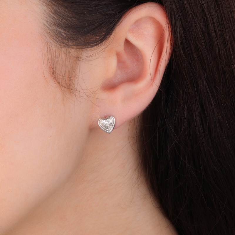 Kolczyki srebrne serce nakładane z cyrkonią