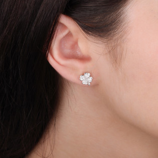 Srebrne kolczyki koniczynki z cyrkoniami - JubilerSezam.pl