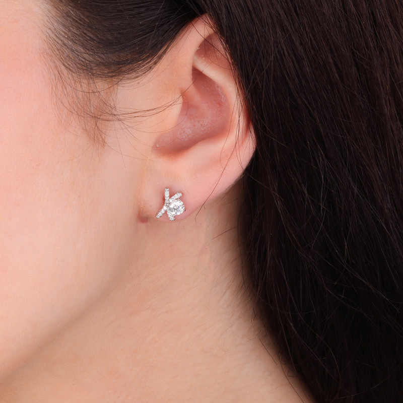 Kolczyki srebrne cyrkonia pod kokardką