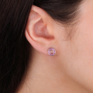 Kolczyki srebrne koło z ciemno-różowymi cyrkoniami
