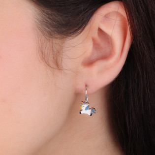 Kolczyki srebrne dla dziewczynki jednorożec z emalią