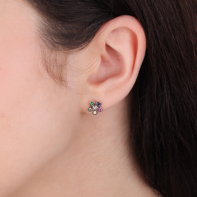 Kolczyki srebrne dla dziewczynki kwiatek z cyrkoniami - JubilerSezam.pl