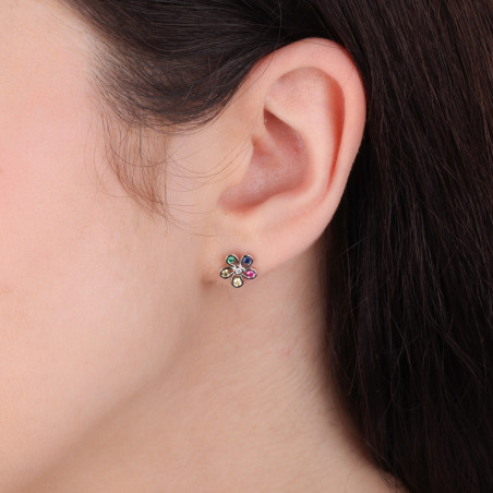 Kolczyki srebrne dla dziewczynki kwiatek z kolorowymi cyrkoniami