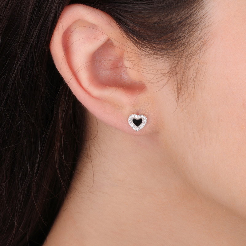 Kolczyki srebrne z czarną emalią i cyrkoniami