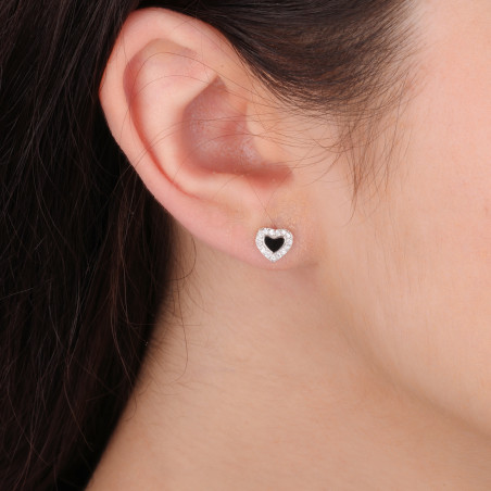 Kolczyki srebrne z czarną emalią i cyrkoniami