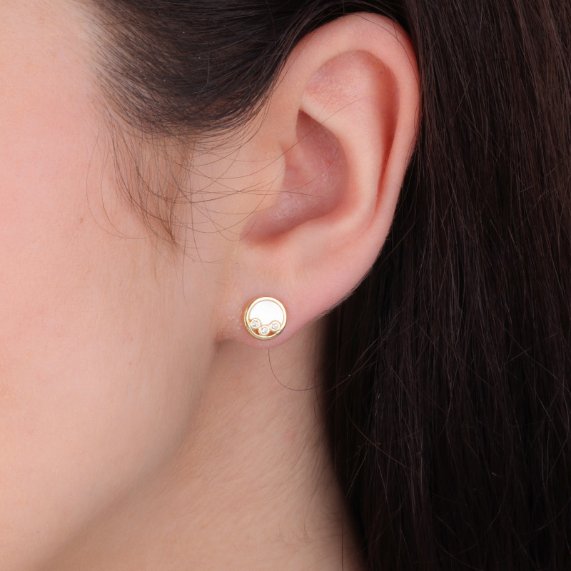 Kolczyki pozłacane koło z masą perłową i cyrkoniami