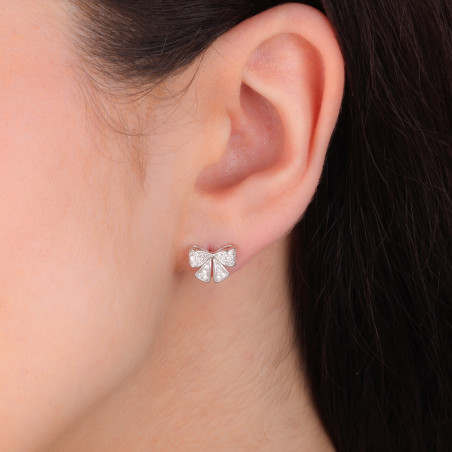 Kolczyki srebrne kokardka szeroka z cyrkoniami